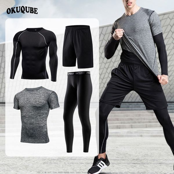 

men tracksuits breathable running set elastic sport suits jogging training gym fitness workout clothes quick dry sportswear male, Black;blue
