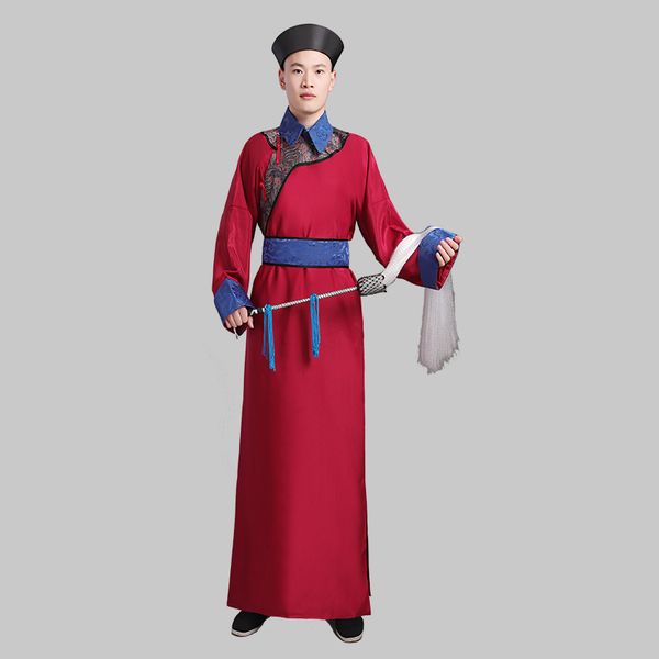 Atacado-oriental antigo traje masculino longo robe chinês qing dinastia homens vestuário stage wear tv filme cosplay outfit