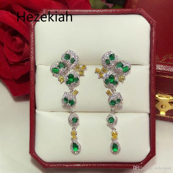 

hezekiah s925 silver earrings personality green women's earrings dance party superior quality long form eardrop female, Golden