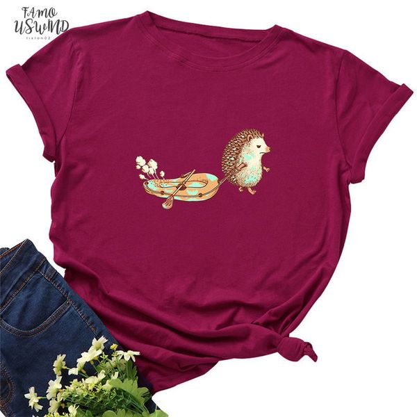

fashion cotton female t shirts short sleeve plus size women t shirt hedgehog printing harajuku kpop tee tshirt femme, White