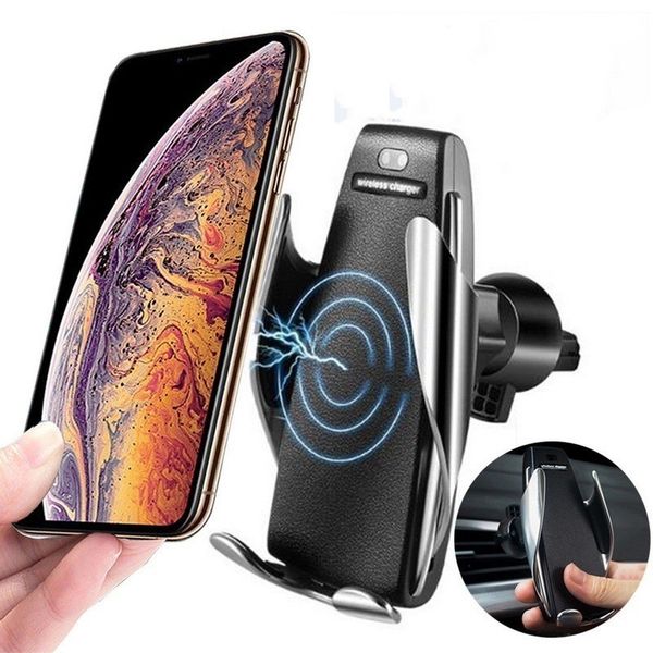 

new s5 wireless car charger automatic clamping for iphone /samsung/android air vent phone holder 360 degree rotation 10w fast charging