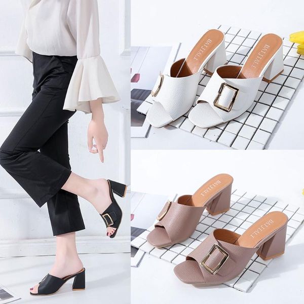 

women fashion high heels slipper peep toe hollow out shoes summer flip flop slippers woman slides solid casual female, Black