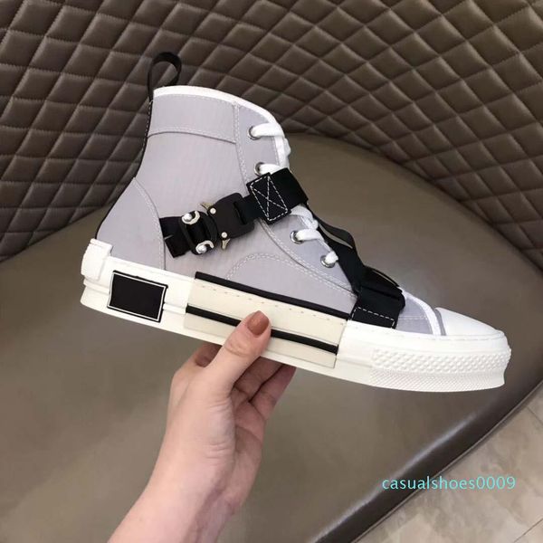 

designer shoes men women technical knit canvas high sneaker buckle details white and black rubber sole b23 brand logo new style shoe c09