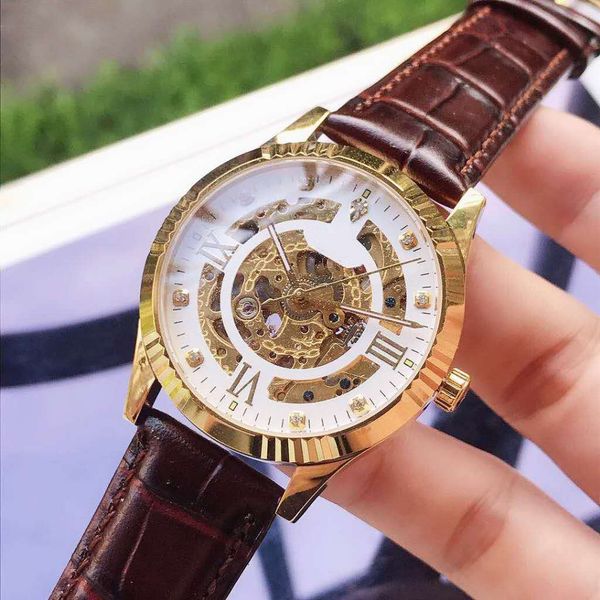 

diamond automatic skeleton watch luxury mens designer watches crystal mirror real leather strap mechanical self-wind movement wristwatches
