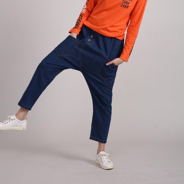 

2019 new summer women's clothing loose leisure harem pants button solid color elastic waist jeans plus size l-5xl, Blue