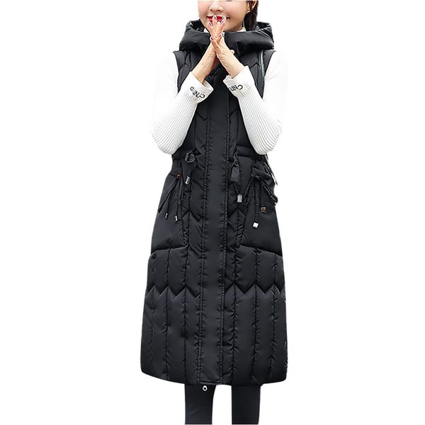 

jaycosin 2019 female casual winter loose thick hooded zip-up lightweight vest coats pockets comfortable sleeveless jacket 116#5, Black;white