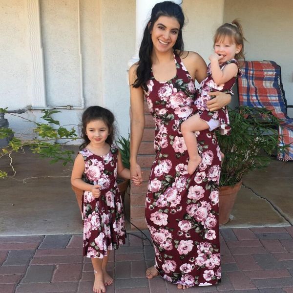 

hirigin 2019 new fashion mother and daughter casual boho floral maxi dress mommy and me matching outfits for family dresses, Blue