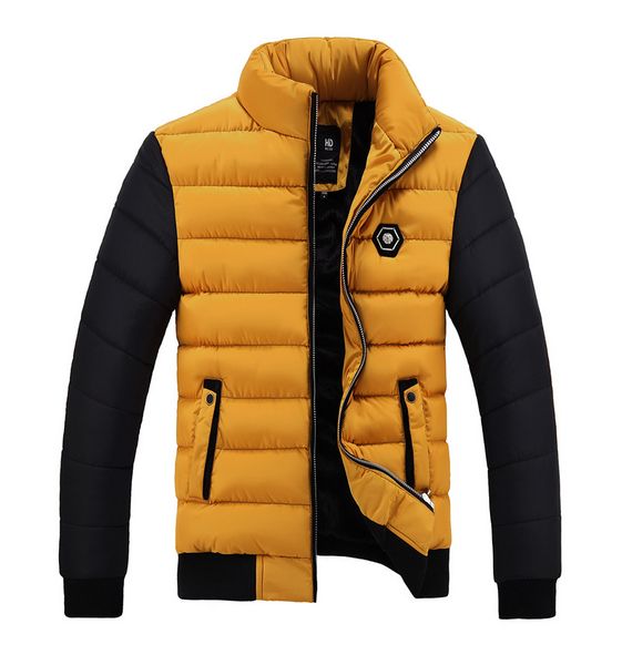 

winter jacket men coats slim fit stand collar cotton-padded brand fashion parkas coats, Black