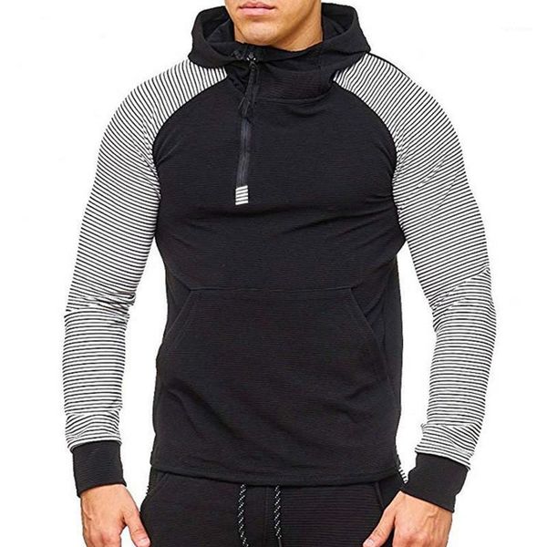 

designer hoodies fashhion slim big pocket mens hoodies casual long sleeve males clothing stripe panelled mens, Black