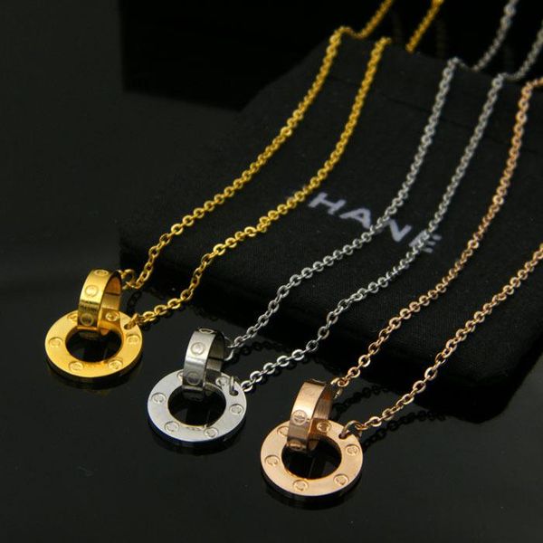 

fashion women necklace stainless steel zircon "love" necklaces for women luxury jewelry gift for wedding, Silver