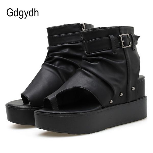 

gdgydh 2020 new arrival summer women's sandals platform wedge slingbacks shoes for summer peep toe sandals fashion buckle zipper, Black