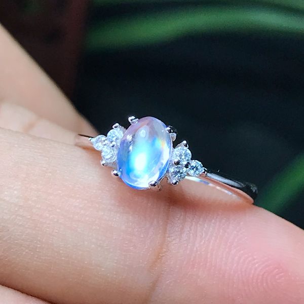 

925 silver natural blue moonstone lady ring glass quality is good, Golden;silver