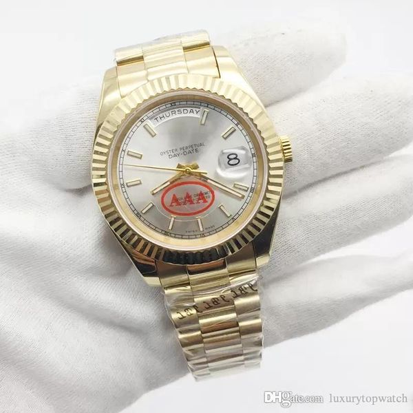 

mens watch day date president 18k gold stainless steel sapphire glass automatic mechanical men watches silver dial male wristwatche, Slivery;brown