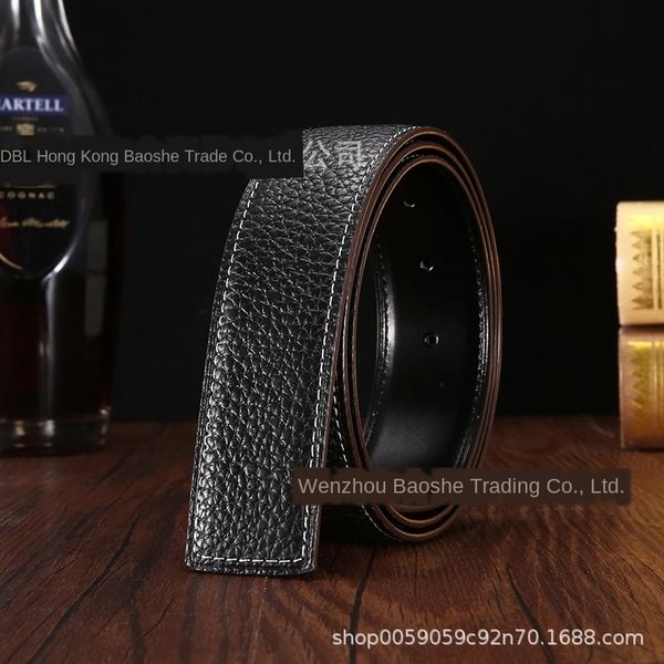 

h buckle men's genuine leather smooth buckle cowhide without head punching men 3.8 belt belt, Black;brown