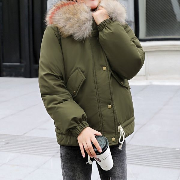 

2019 jacket fashion women winter warm thick solid short style cotton padded parkas coat stand collar cotton slim outwear #711, Black;brown