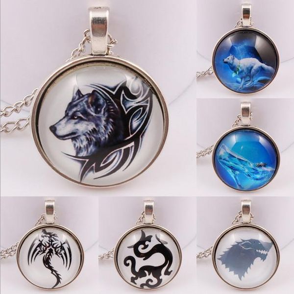 

песня льда и игры огонь сила разительный волка знак ожерелье драгоценный камень ожерелье langtou время фото стекло кабошоны ожерелье, Silver