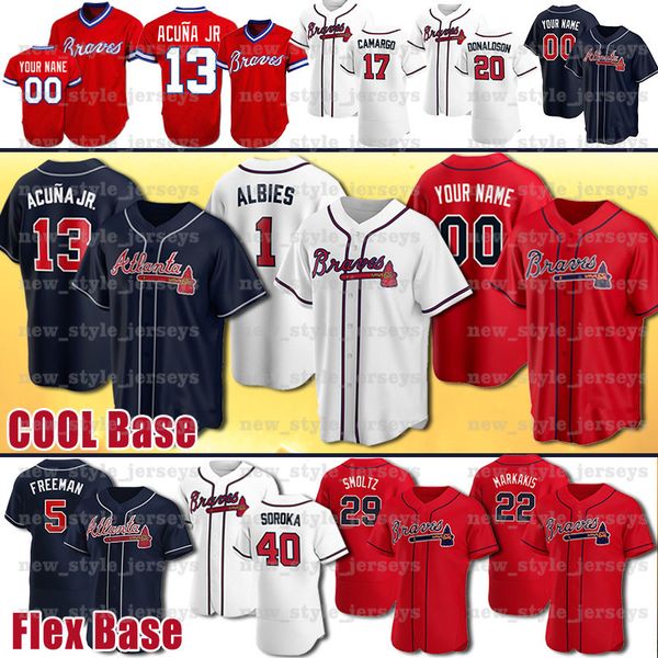 

13 ronald acuna jr jersey 5 freddie an 10 chipper jones dale murphy 7 dansby swanson ozzie albies dansby swanson baseball jerseys, Blue;black