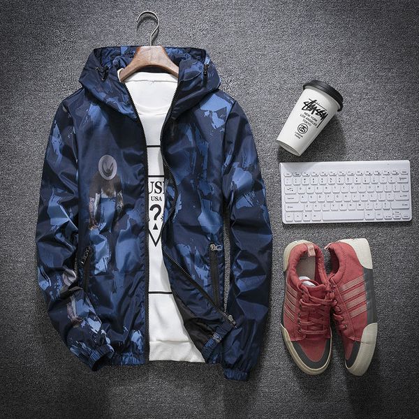 

men slim camouflage hooded collar jackets fashion sweatshirt jacket casual coat outwear 2018 male casual coat jacket new, Black;brown