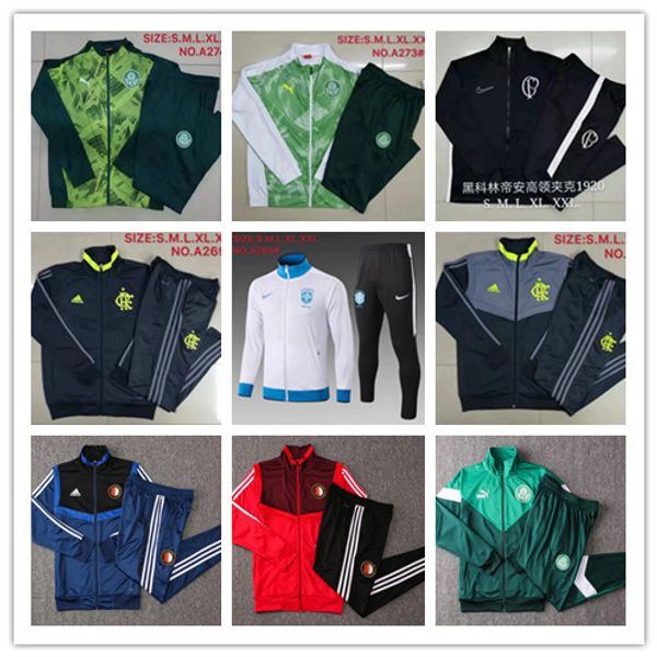 

19 20 brazil soccer full zip jacket feyenoord flamengo training suit 19/20 corinthian palmeiras jacket sets size:s-xxl, Black;blue