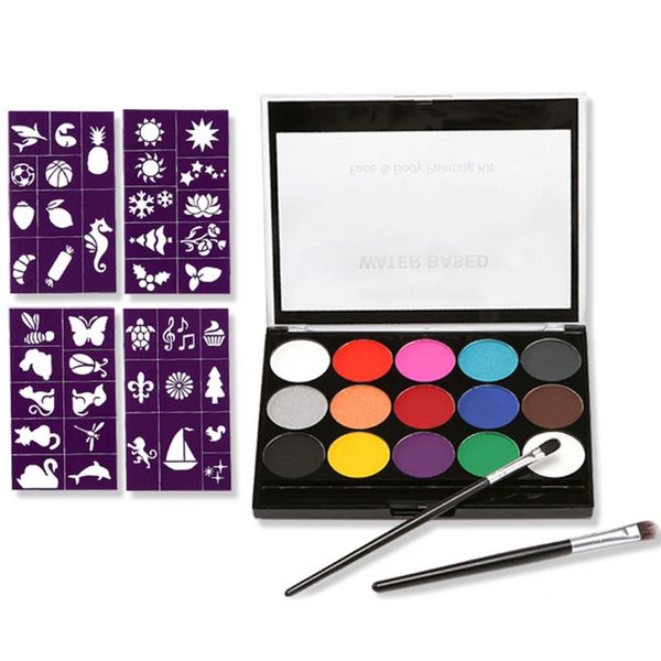 

15colors non toxic water-soluble body pigments makeup face painting kit with template