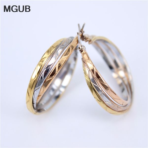

mgub mgub 2018 new classic 316l stainless steel jewelry popular three colors hoop earrings for women wholesale lh545, Golden;silver
