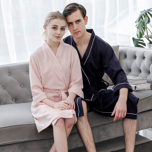 Navy Blue Couples Robe Bride And Groom Sleepwear Travel Honeymoon