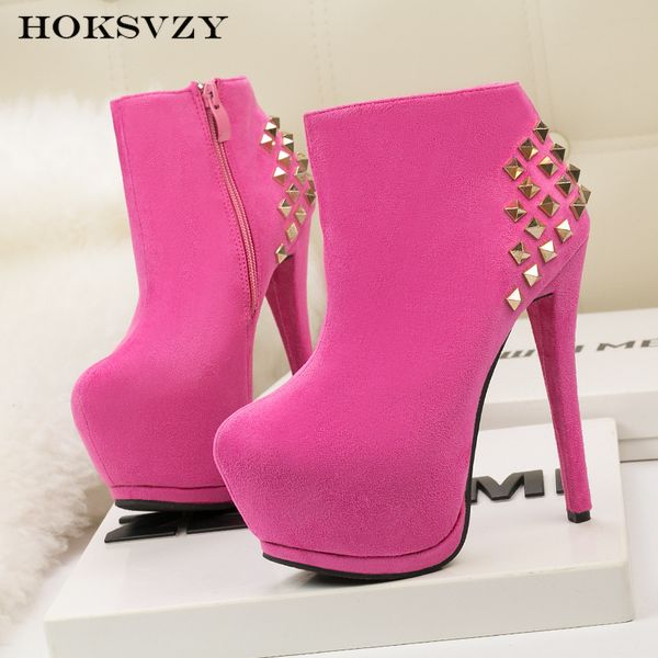 

hokszvy winter new high heel women's boots stiletto waterproof platform boots rivets pointed thin and bare boot women zwm, Black