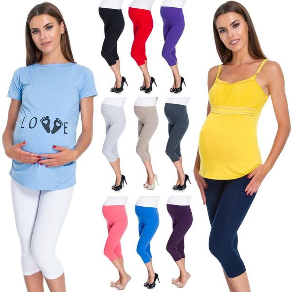 

arrival female cropped trousers solid color high waist casual pants for pregnant women, black/white/dark gray/light gray