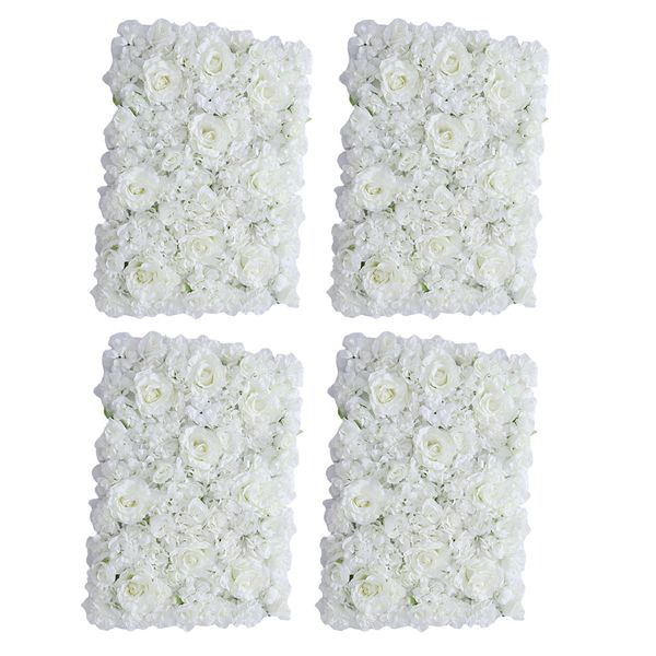 

set of 4 artificial rose flower wall panels home wall shop wedding site backdrop decoration - white
