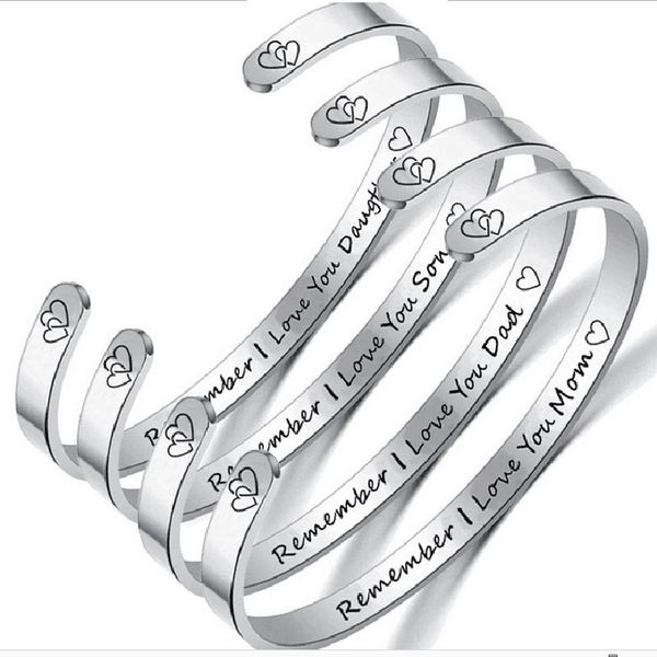 

support custom phase titanium steel family bracelet engrave warm letter remember i love you mom dad daugther son family jewelry, Black