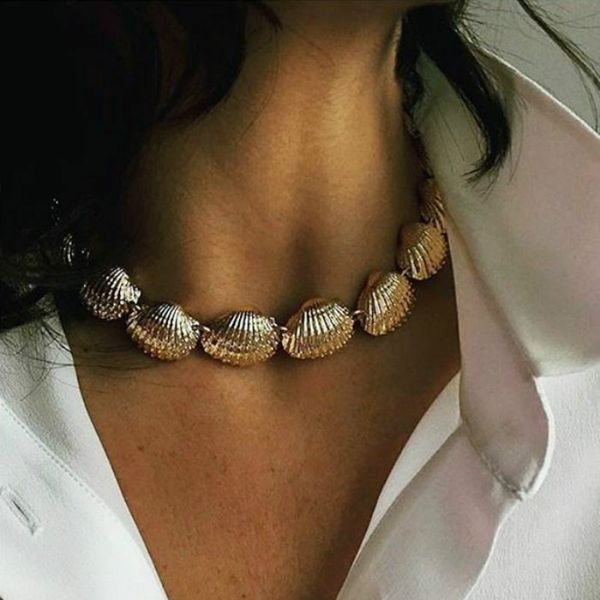 

alloy scallop choker necklace female fashion gold color clavicle chain 2019 women jewelry simple style new arrival, Golden;silver