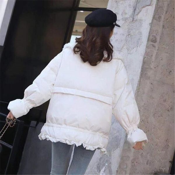 

splicing furry fabric women's mid-length white duck down jacket 2020 new, Black
