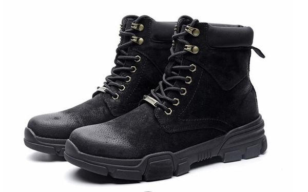 

men's boots 48 large size 45 korean version british 46 trend leather 47 martin boots men's shoes autumn and winte, Black