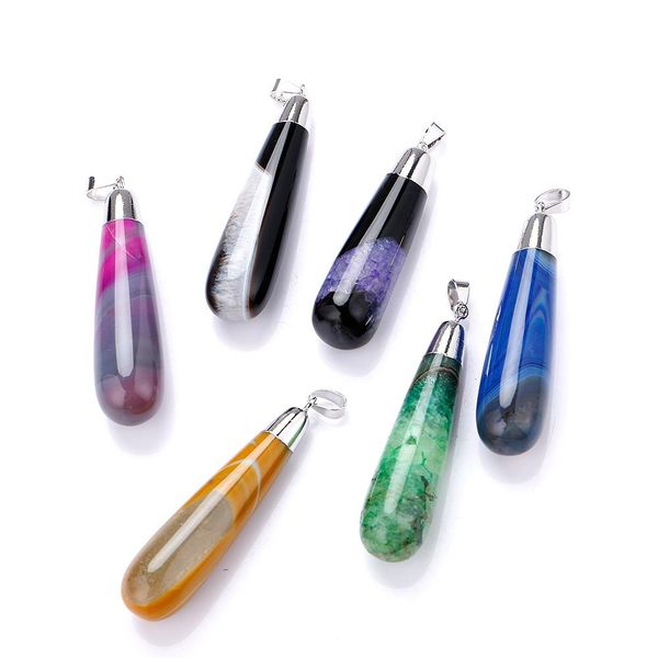 

кристалл кулон капли воды природный агат geode кластеры почки лента ожерелье colar gargantilha colar тела цепи, Silver