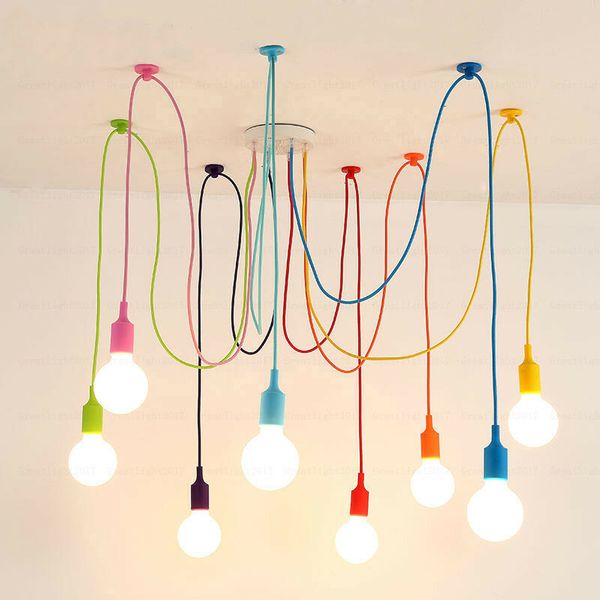 

e27 plastic silicone art colorful pendant lights christmas gift spider chandelier lamp 6/8/10/12/14 heads