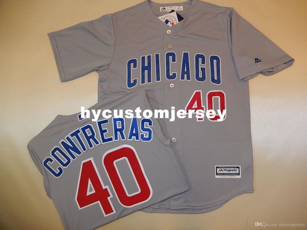 

custom majestic chicago #40 wilson contreras cool base sewn baseball jersey gray stitched jerseys big and tall size xs-6xl for sale