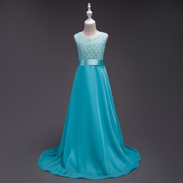 

girl chiffon long dresses girl lace princess tube dresses flower, Red;yellow