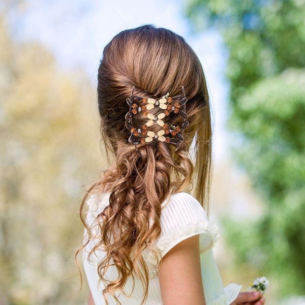 

6pcs/set african elastic beads hair clip hair comb magic comb stretch styling tools braiders for women girls, Brown