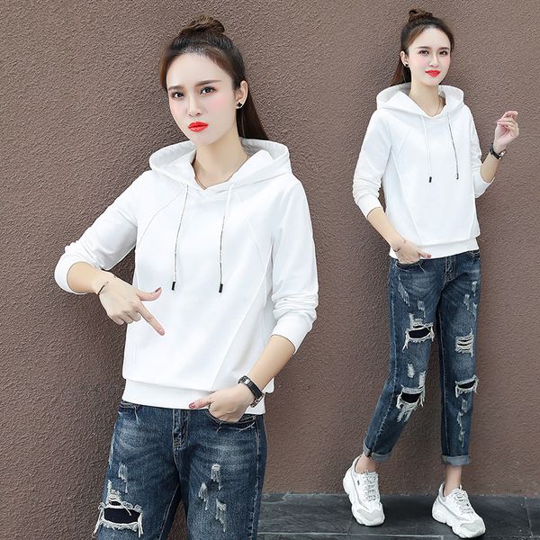 

cec pullover sweater female hooded 2020 spring and autumn new korean loose long-sleeved hooded jacket casual jacket, White;black
