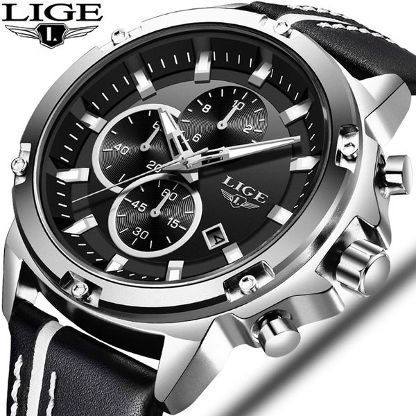 

lige mens automatic date sport watches men fashion casual luminous waterproof stainless steel quartz watch relogio masculino+box, Slivery;brown