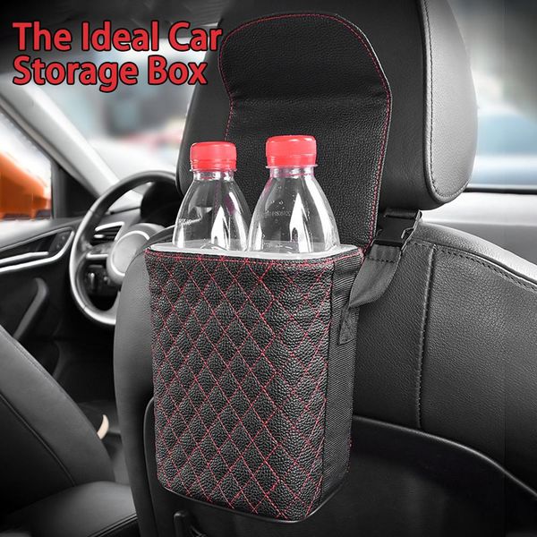 

car trash bin organizer box storage bag auto trash tool bag pu leather double-layer hanging garbage storage box car accessory