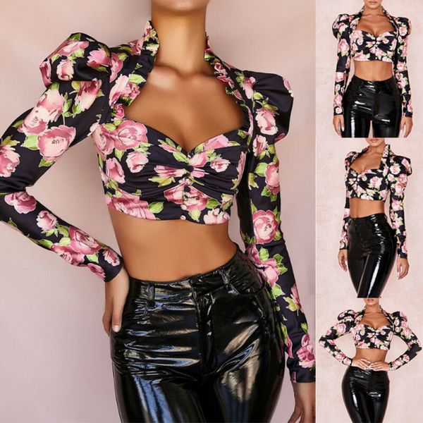 

женская леди слоеного рукава оборками блузка элегантный повседневный свободные цветочные печатные растениеводство рубашка блузка, White