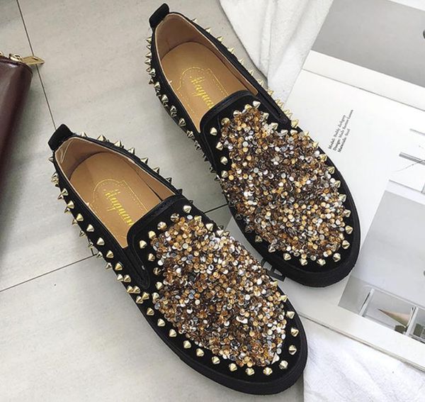 

2019 suede rivet women's shoes in spring and autumn with new style flat bottom round head sequined @36, Black