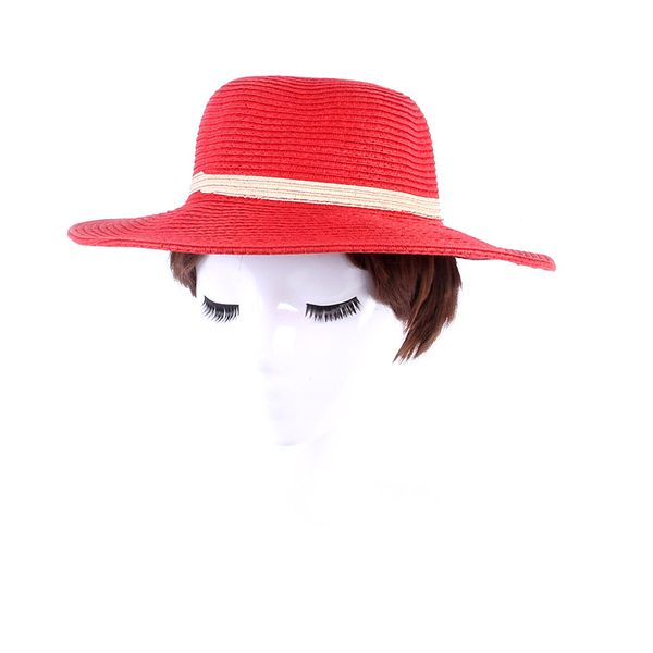 

summer simple fashion thin ribbon big brim hat flat straw hat female holiday vacation beach sunscreen solid color top, Blue;gray