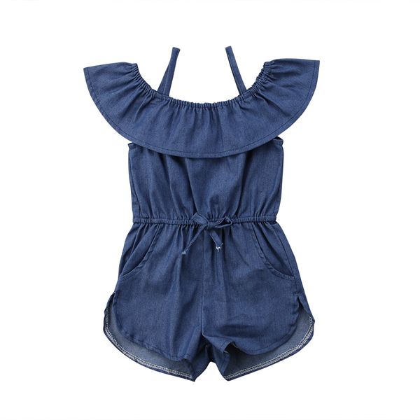 

2020 новая мода для малышей детские девушки денима синий ремень комбинезон одежда лето легкий костюм с шортами твердый стильный дикий прекра, Blue