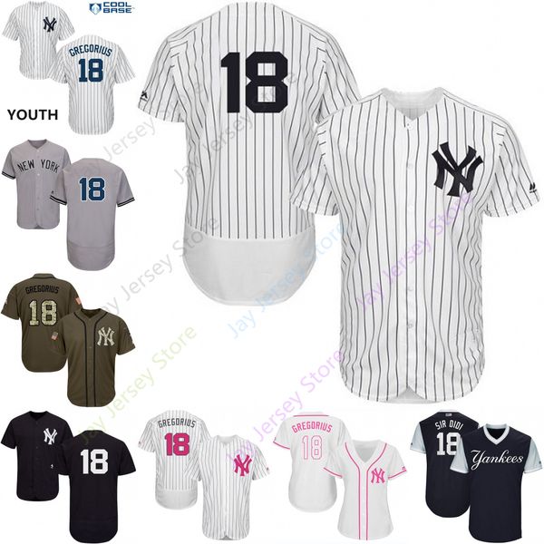 

2019 New York 18 Didi Gregorius Jersey Yankees Jerseys Cool Base Flexbase Home Away White Black Red Grey Pullover Button Men Women Youth