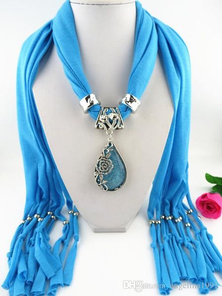 

мода ожерелье для женщин мягкие шали палантина wrap шелк полиэстер шарфы смола бисера шарм длинные ожерелья подвески, Blue;gray