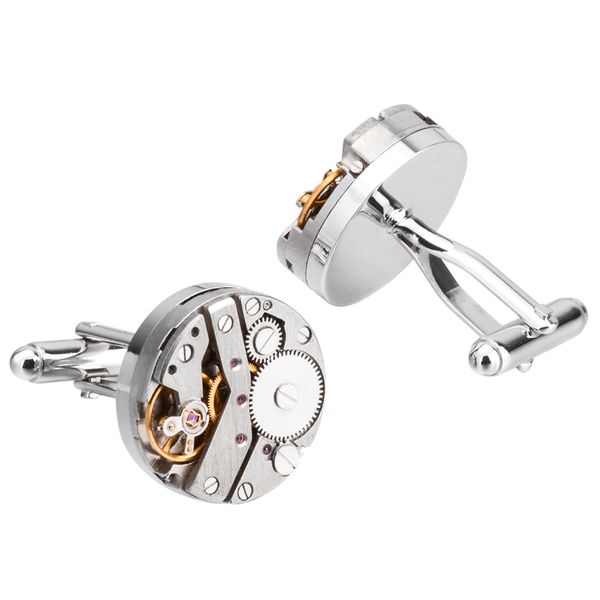 

1 pair cufflinks mechanical movement watch shape shirt cufflink formal clothing accessory for unisex, Silver