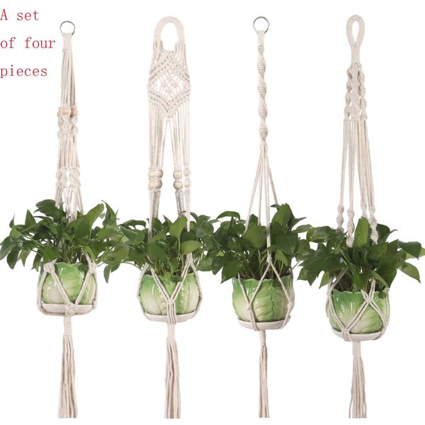 

flower pot hanging basket plant hanger hook flower pot handmade knitting natural fine cordage planter holder basket balcony decoration w95