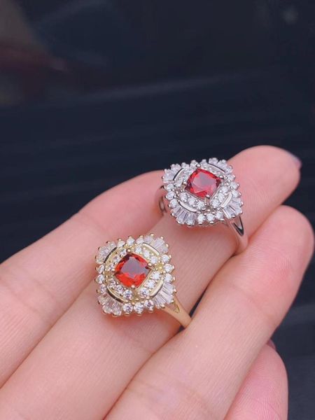 

fine jewelry natural red garnet gemstone ring for women silver jewelry natural gem red gem white gold color birthday party gift, Golden;silver
